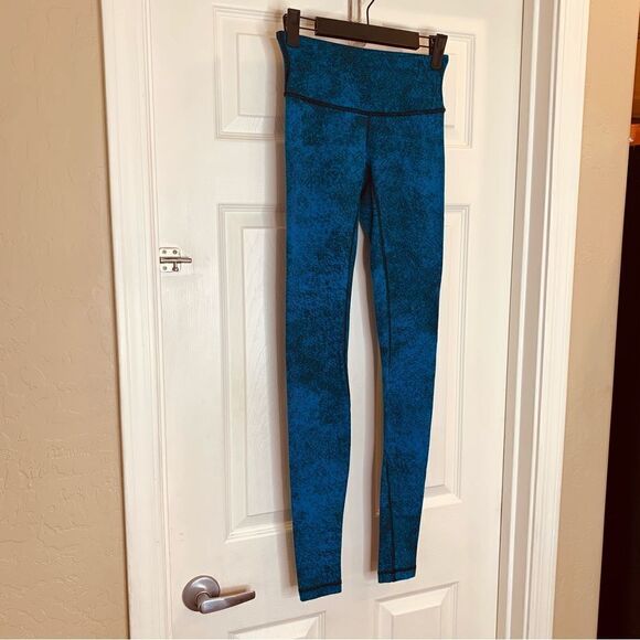 Lululemon Wunder Under Pant III Luon Spray Jacquard Shocking Blue Black Size 2 - Picture 4 of 9